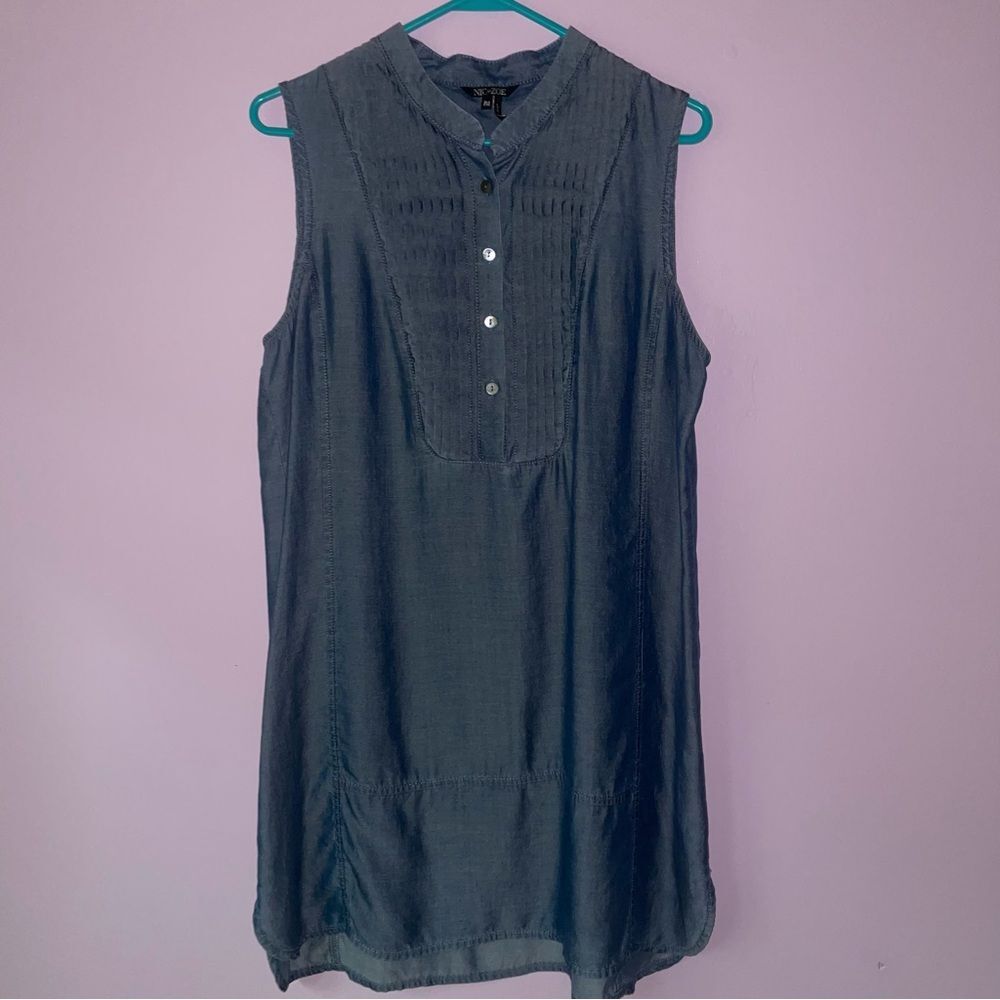 Nic+Zoe PM Tunic Dress Sleeveless Dark Chambray Pintuck Lyocell